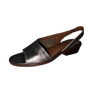 Lucky Brand Womens Metallic Pewter Leather Slingback Peep Toe Sandals Size 9.5M